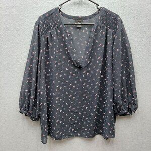 Ann Taylor Womens Floral Print Blouse Size L Black & Pink
